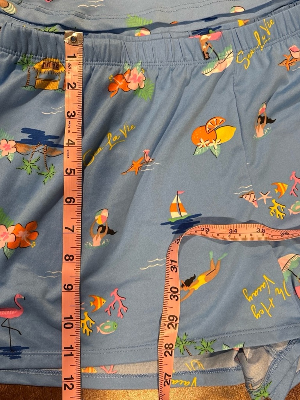 Ladies size L Blue Tropical Print Pajama Tank & Shorts Set - Picture 8 of 8